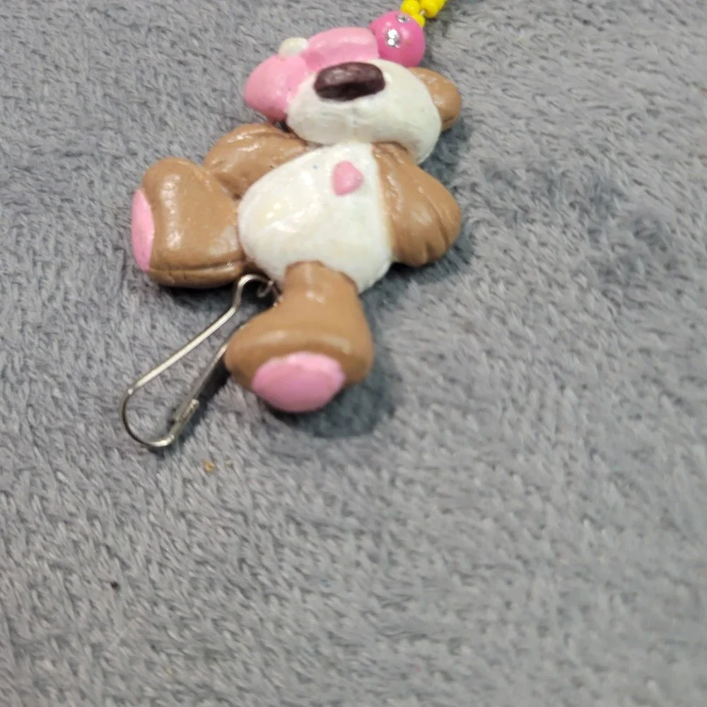 Lanyard Women OS Yellow Pink Beaded‎ Teddy Bear Clay Charm Kidcore Cute Kawaii